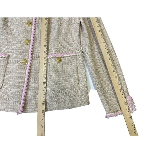 St. John Collection Knit Suit Set Beige Pink Tweed Blazer Jacket Skirt SZ 12 - Picture 12 of 16